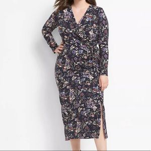 Floral Side-Ruched Midi Dress